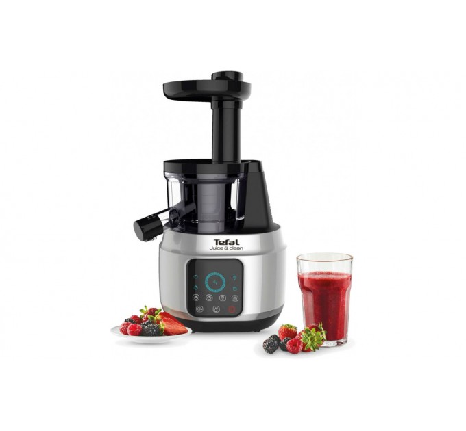 Соковыжималка Tefal Juice&Clean шнековая 150Вт, чаша-0.8л, жмых-0.8л, пластик, серебристо-черный