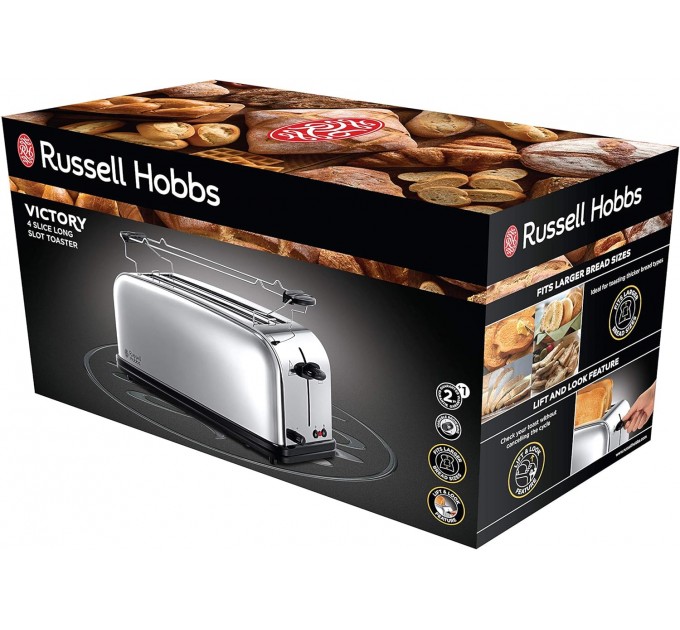 Тостер Russell Hobbs Chester 1600Вт, длинные слоты на 4 тоста, металл, серебристый