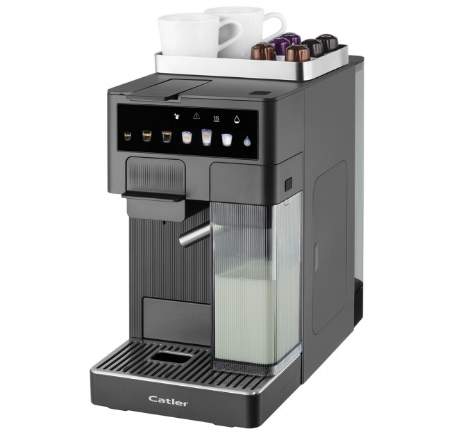 Кофеварка Catler капсульная Renzo 1.6л, капсулы, молотый кофе, сенс. управл., автом. капучинатор, серый