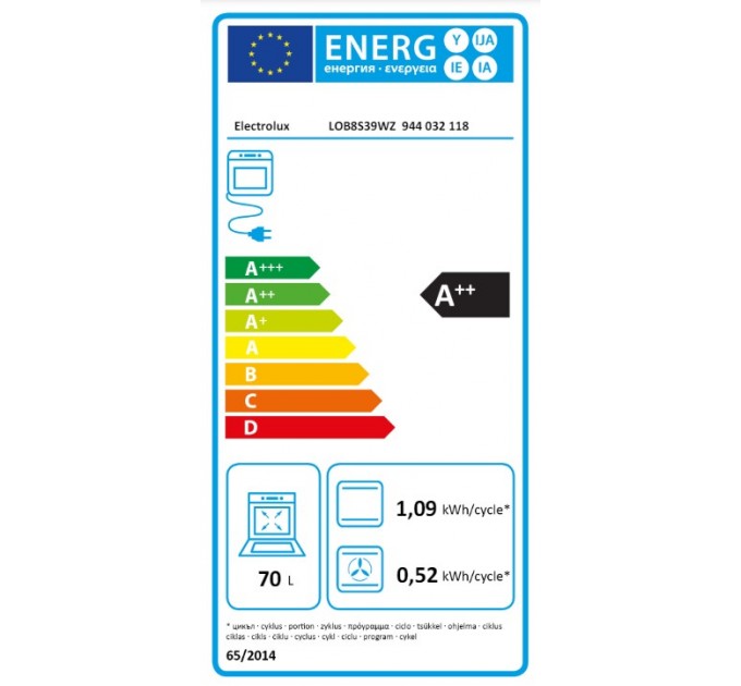 Духовой шкаф Electrolux электрический, 70л, А++, пар, дисплей, конвекция, ф-ция пароварки, черный