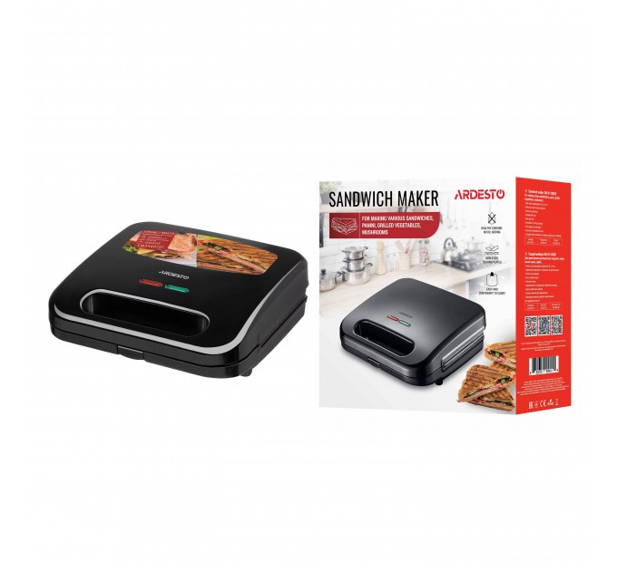 Сендвічмейкер ARDESTO 700Вт, 1 пластина-гриль, корпус-пластик, чорний