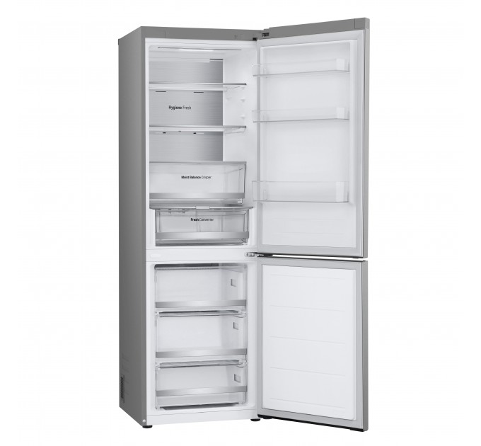 Холодильник LG с нижн. мороз., 186x60х68, холод.отд.-234л, мороз.отд.-110л, 2дв., E, NF, инв., диспл внешн., Fresh Сonverter, Metal Fresh, серебристый