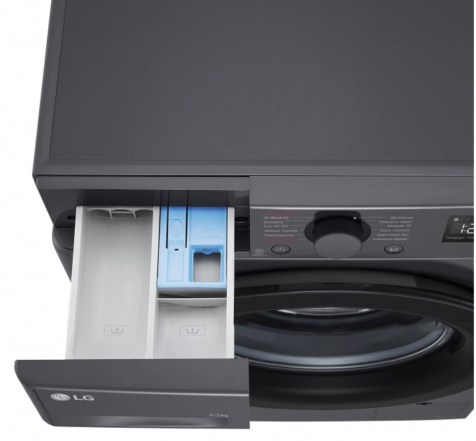 Стирально-сушильная машина LG фронтальная, 9(5)кг, 1200, A, 48см, дисплей, пар, инвертор, черный