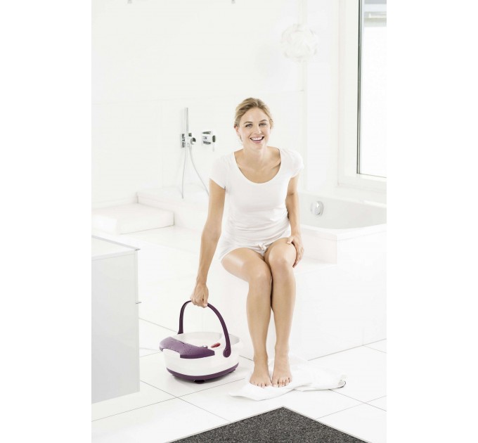 Масажна ванночка Beurer для ніг, від мережі, 3 насадки, підтрим. температури води, біло-фіолетовий