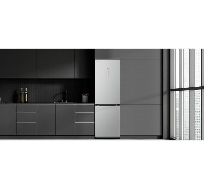 Холодильник LG с нижн. мороз., 186x60х68, холод.отд.-234л, мороз.отд.-110л, 2дв., E, NF, инв., диспл внешн., Fresh Сonverter, Metal Fresh, серебристый