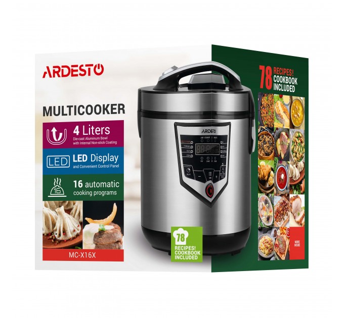 Мультиварка ARDESTO, 860Вт, чаша-4л, электронное управл., платик, серый