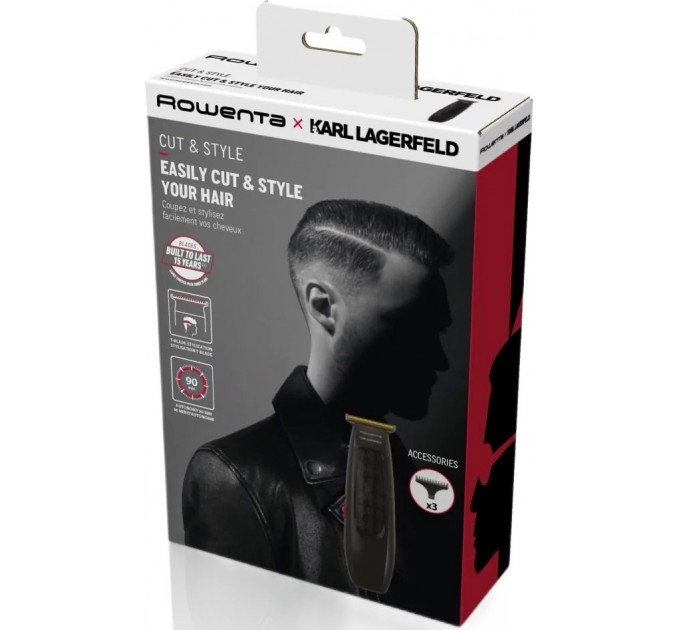 Машинка для стрижки Rowenta Karl Lagerfeld Cut & Style Stylization, акум., роторн. мотор, насадок-3, сталь, черный