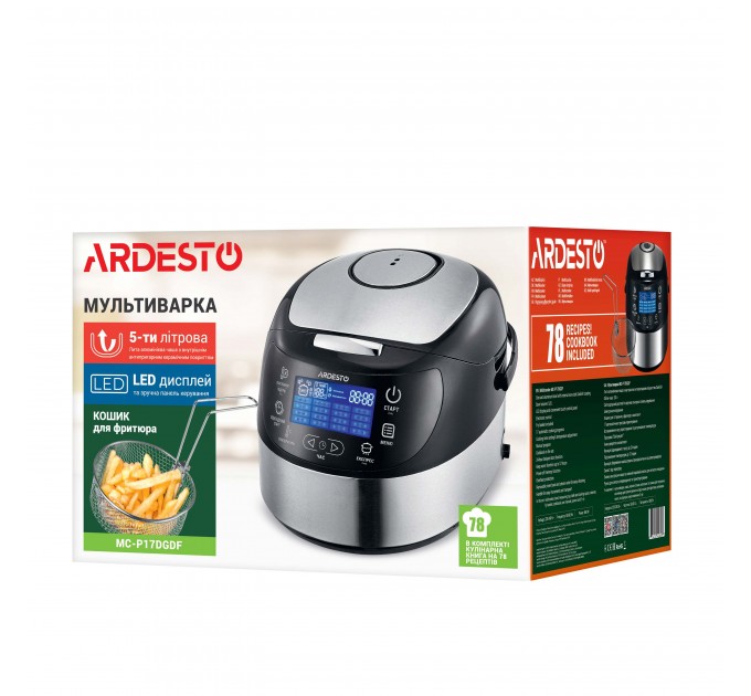 Мультиварка ARDESTO, 860Вт, чаша-5л, электр. управление, корзина для фритюра, металл/пластик, серебристый