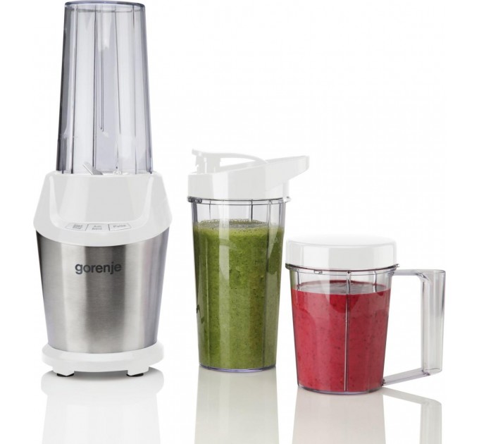 Блендер Gorenje стационарный 1000Вт, чаша-750мл, измельчитель, белый-нерж