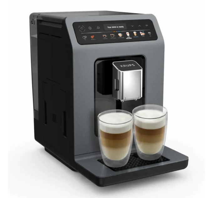 Кофемашина Krups Evidence Hot & Cold 2.3л, зерно, автомат.капучинатор, OLED диспл, авторецептов - 18, серо - черный
