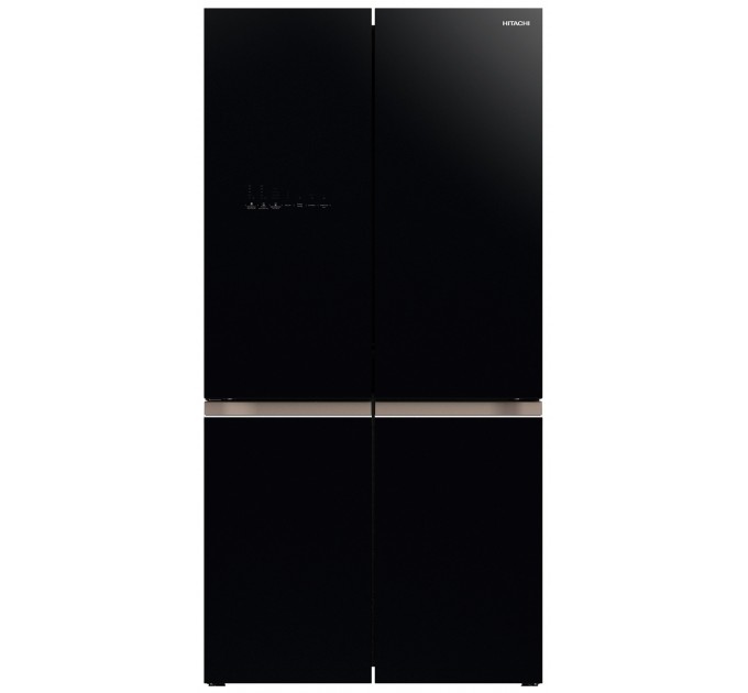 Холодильник Hitachi многодверный, 184x90х72, холод.отд.-372л, мороз.отд.-196л, 4дв., А+, NF, инв., зона нулевая, вакуум, льодоген., черный (стекло)