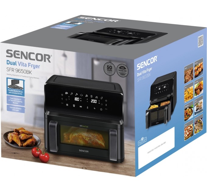 Мультипіч Sencor Dual Vita Fryer, 2700Вт, чаша-4.5+4.5л, сенсорне керув., 2 чаши, гриль, пластик, чорний