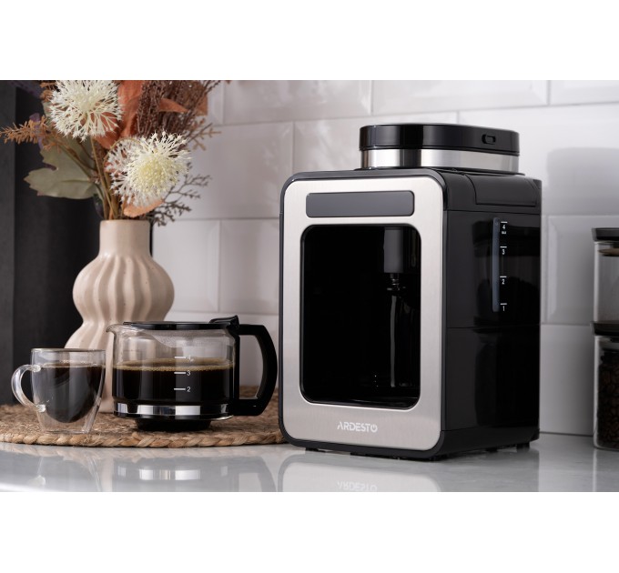 Кавоварка ARDESTO Steel Collection крапельна 0.5л, зерно + мелена, дисплей, сріблясто-чорний