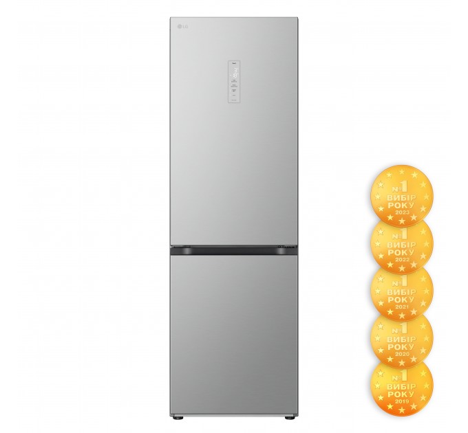 Холодильник LG с нижн. мороз., 186x60х68, холод.отд.-234л, мороз.отд.-110л, 2дв., E, NF, инв., диспл внешн., Fresh Сonverter, Metal Fresh, серебристый