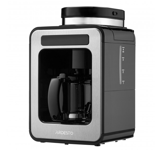 Кавоварка ARDESTO Steel Collection крапельна 0.5л, зерно + мелена, дисплей, сріблясто-чорний