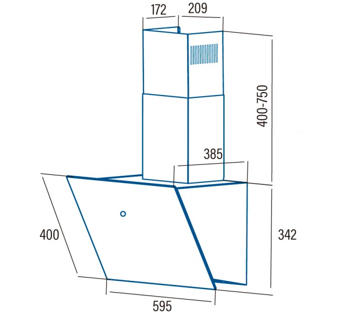 Витяжка Cata похила, 60см, 832м.куб/год, Lena 600 xgbk, чорний