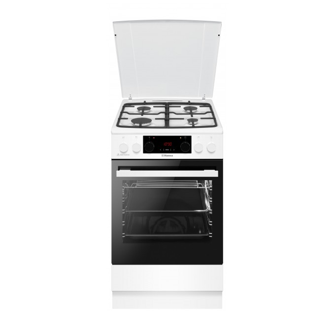 Плита Hansa комбінована, 65л, 50x60см, дисплей, конвекція, чавун, білий