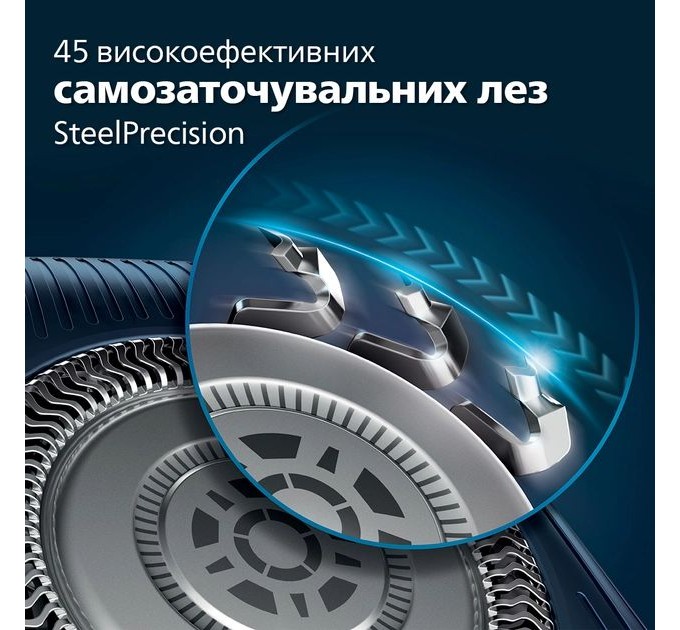 Бритва електр. Philips Series 7000 роторная, 9Вт, бритв.головок-3, Li-Ion, сух.+влажн., триммер, чехол, Bt., серо-синий