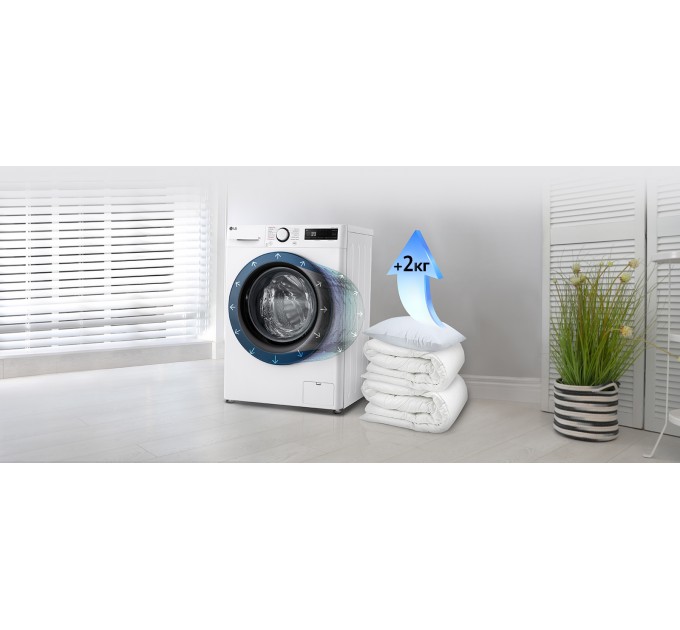 Стиральная машина LG фронтальная, 9кг, 1200, A, 48см, дисплей, пар, инвертор, белый