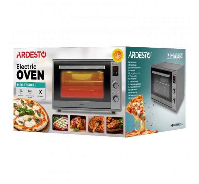 Піч електрична ARDESTO Elegance, 60л, 2000Вт, електр., конвекція, подвійне скло, рожен, сірий