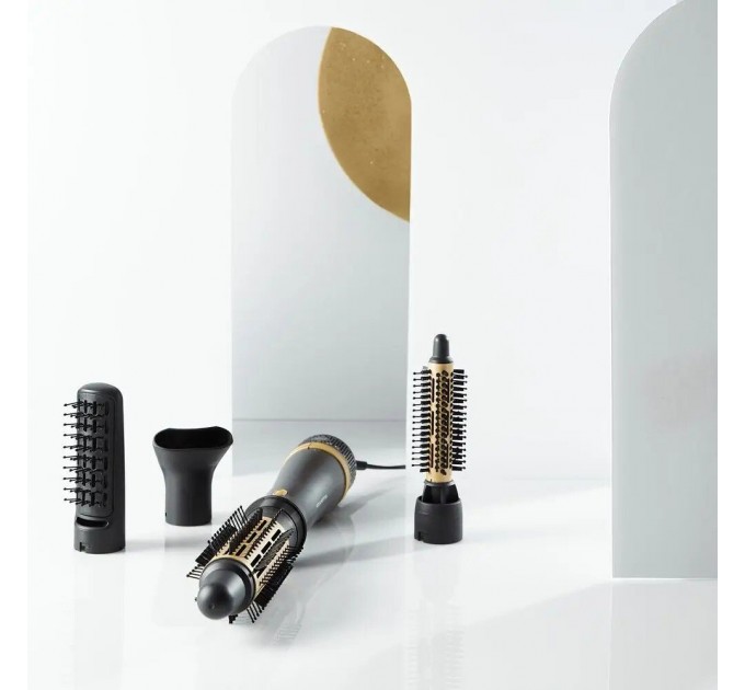 Фен-щетка Rowenta Express Style, 800Вт, режимов-3, иониз-я, хол. обдув, керамика, турмалин, черно-золотой