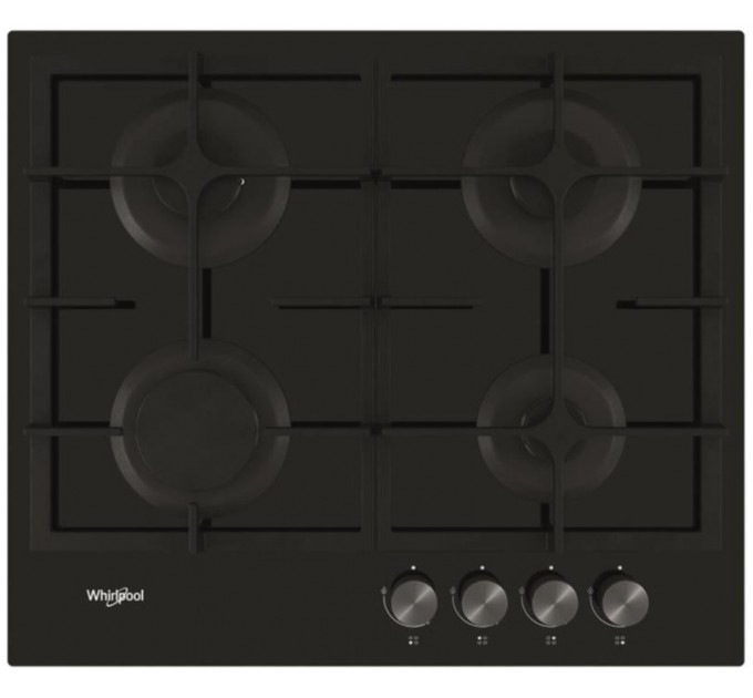Варильна поверхня Whirlpool газова на склі, 60см, чавун, турбо-конфорка, чорний