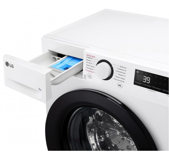 Стиральная машина LG фронтальная, 9кг, 1200, A, 48см, дисплей, пар, инвертор, белый