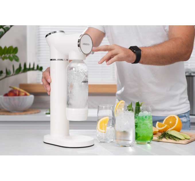 Сифон для газирования воды ARDESTO, подключение баллона-резьба, бутылка 1л, рычаг, белый