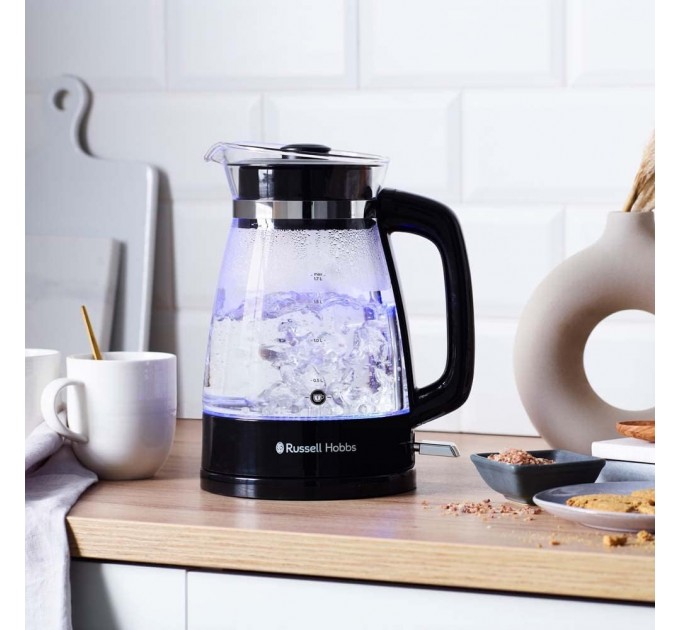 Электрочайник Russell Hobbs Hourglass 1.7л, стекло, подсветка, черно-серебристый