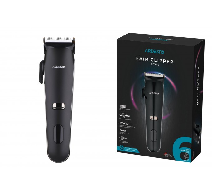 Машинка для стрижки ARDESTO HC-Y32-B, мережа+акум., насадок-6, сталь+кераміка, чорний
