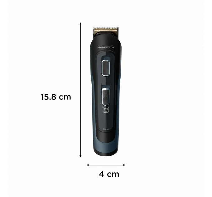 Тример Rowenta Selectium, для бороди, вусів, голови, носа, вух і тіла, мережа+акум., роторний мотор, насадок-17, чохол, титан.напил., чорний