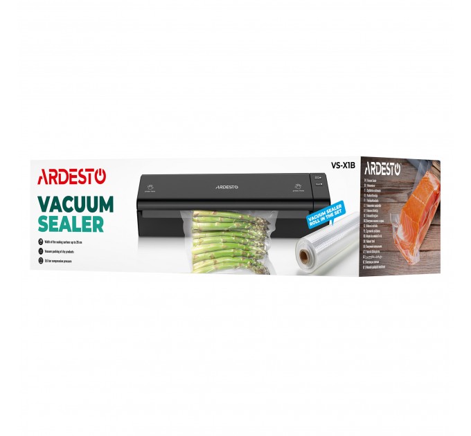 Вакууматор ARDESTO для пакетов та рулонов, 110Вт, 28см, электронное, + 1 рулон, пластик, чёрный