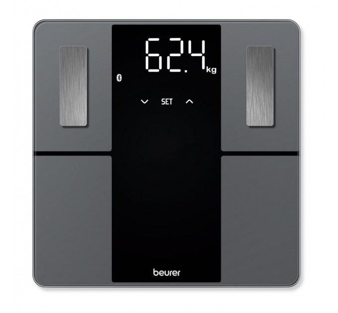 Ваги Beurer підлогові, 180кг, підкл. до смартфону, сенс. керування, AAAx3 в комплекті, скло, чорний