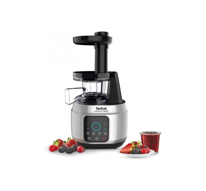 Соковыжималка Tefal Juice&Clean шнековая 150Вт, чаша-0.8л, жмых-0.8л, пластик, серебристо-черный