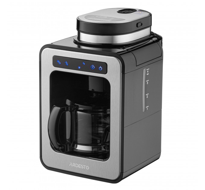 Кавоварка ARDESTO Steel Collection крапельна 0.5л, зерно + мелена, дисплей, сріблясто-чорний