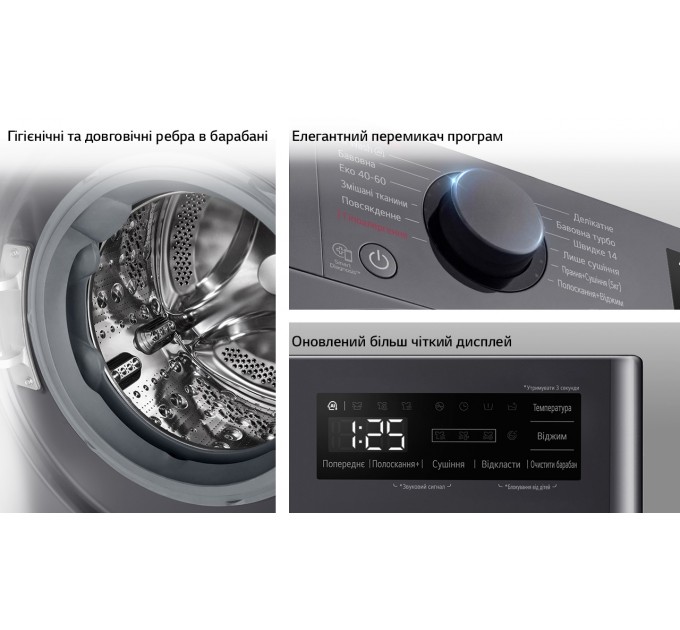 Стирально-сушильная машина LG фронтальная, 9(5)кг, 1200, A, 48см, дисплей, пар, инвертор, черный