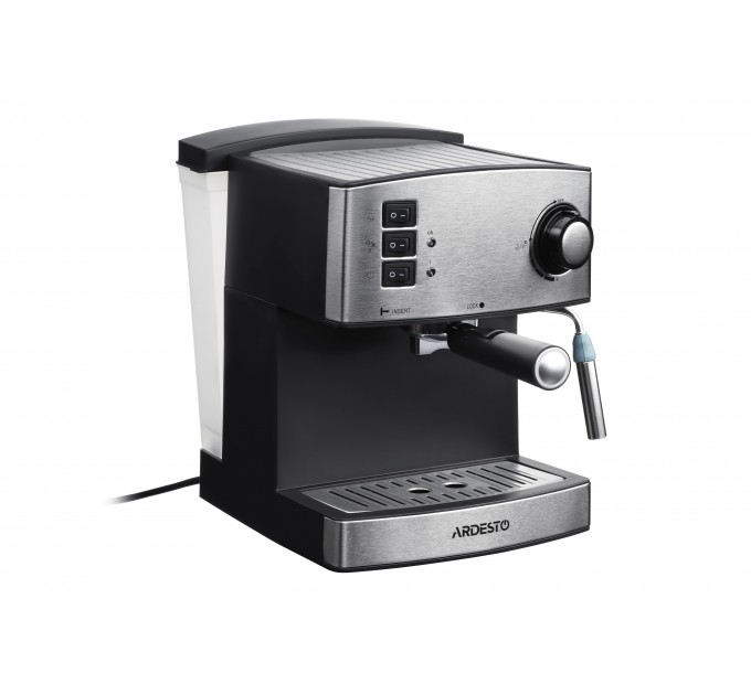 Кофеварка ARDESTO рожковая Steel Collection 1.6л, молотый, ручной капучинатор, серебристо-черный