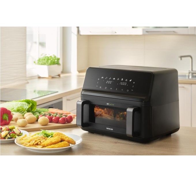 Мультипіч Sencor Dual Vita Fryer, 2700Вт, чаша-4.5+4.5л, сенсорне керув., 2 чаши, гриль, пластик, чорний