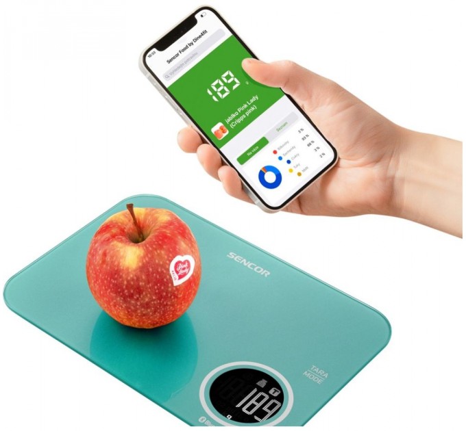 Ваги Sencor кухонні, 5кг, підключення до смартфону, AAAx2, пластик, зелений