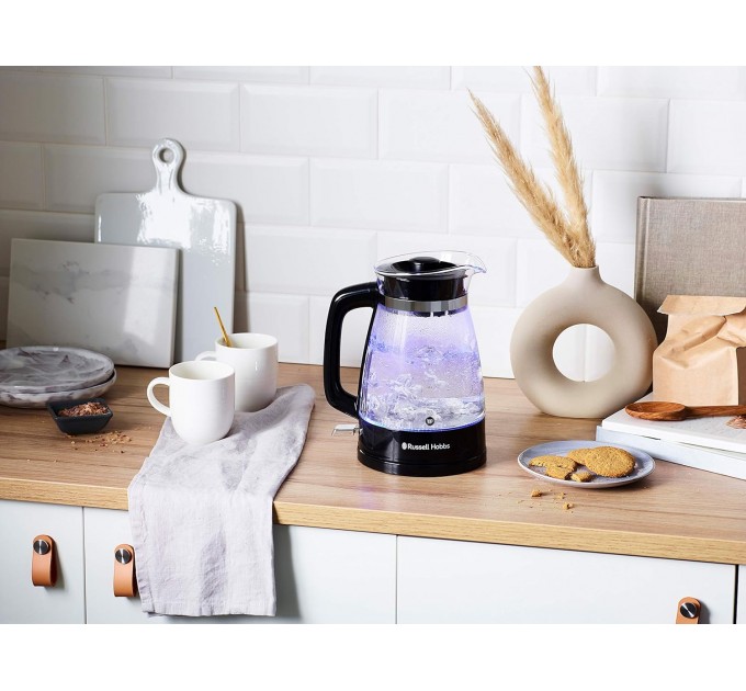Электрочайник Russell Hobbs Hourglass 1.7л, стекло, подсветка, черно-серебристый