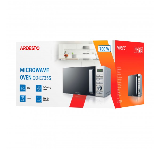 Микроволновая печь ARDESTO, 20л, электр. управл., 700Вт, дисплей, откр.ручкой, серебристый