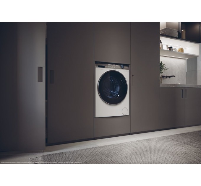 Стиральная машина Haier фронтальная, 9кг, 1400, A+++, 52см, дисплей, пар, инвертор, люк черный, прямой привод, белый