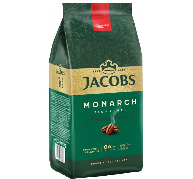 Кава Jacobs зерна, 1000г, Monarch, купаж арабіка/робуста