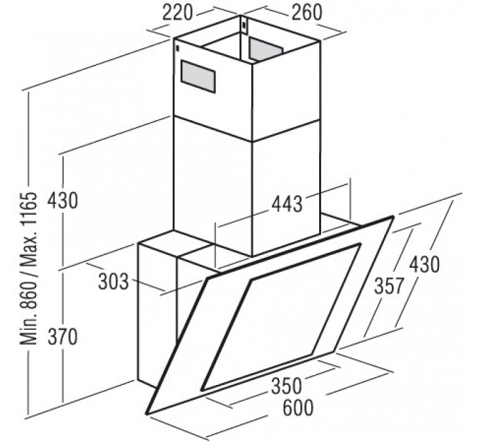 Вытяжка Cata наклонная, 60см, 1000м.куб/ч, Ceres 600 xgwh, белый