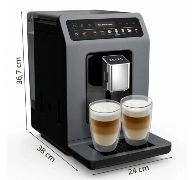 Кофемашина Krups Evidence Hot & Cold 2.3л, зерно, автомат.капучинатор, OLED диспл, авторецептов - 18, серо - черный