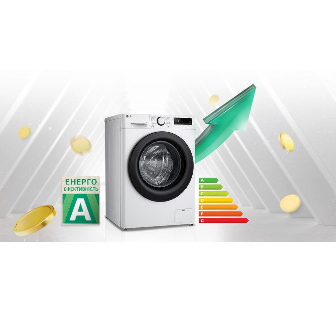 Стиральная машина LG фронтальная, 9кг, 1200, A, 48см, дисплей, пар, инвертор, белый