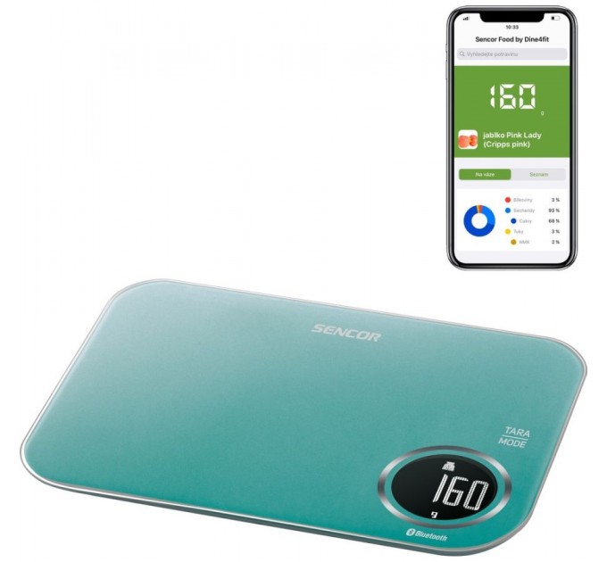 Ваги Sencor кухонні, 5кг, підключення до смартфону, AAAx2, пластик, зелений