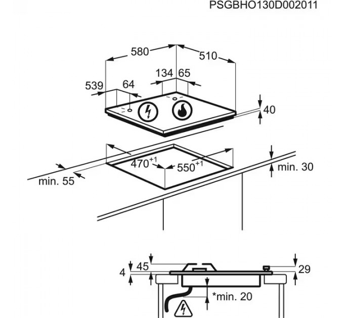 Варочная поверхность Electrolux комбинированная (2 газ + 2 стеклокерам.), 60см, чугун, черный