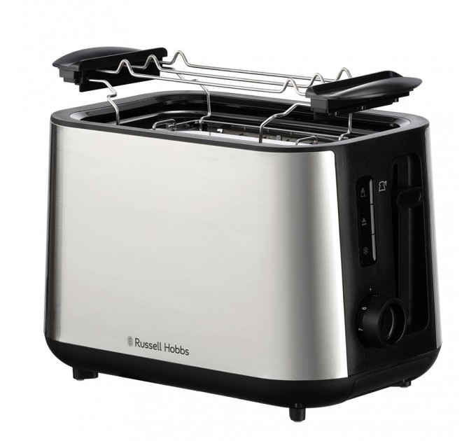 Тостер Russell Hobbs Heaton, нержавейка, подогрев,разморозка, черный+нерж