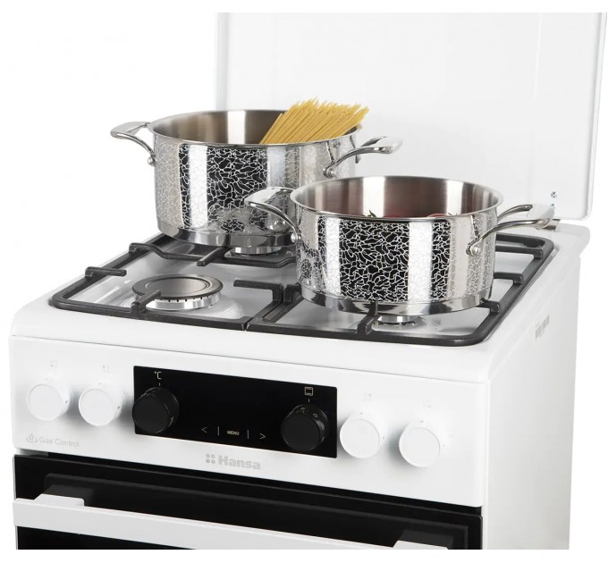 Плита Hansa комбінована, 65л, 50x60см, дисплей, конвекція, чавун, білий